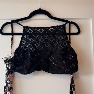 Free People Black Lace Crop Top with cute floral ties